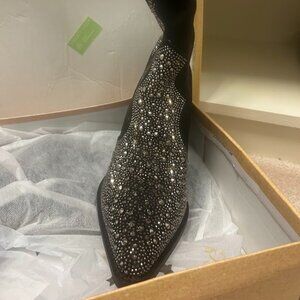 ✨ Very G Luxe | Black Rhinestone Zip-Up Fashion Boots | NIB | Size 10